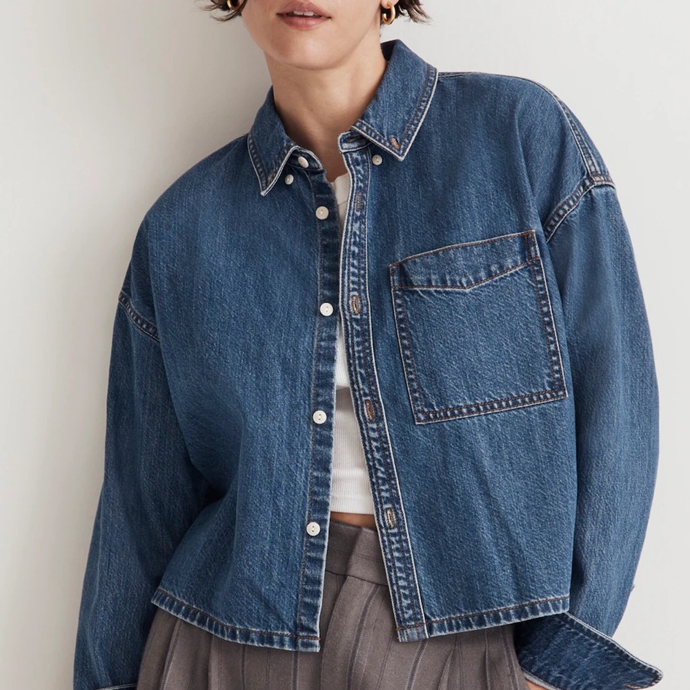Madewell Dark Blue Cropped Button Down Shirt